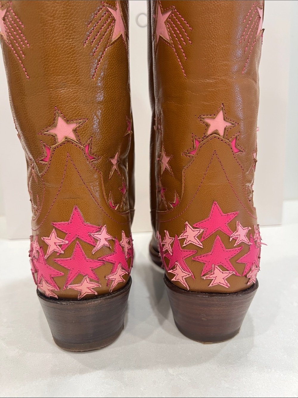 Miron Crosby Margretta Sienna Star-Embroidered Brown Leather Knee Boots - Picture 8 of 16